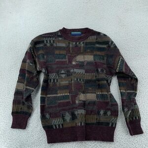 Claybrooke Sweater Mens Small Textured Knit Colorful Geometric Crewneck Pullover